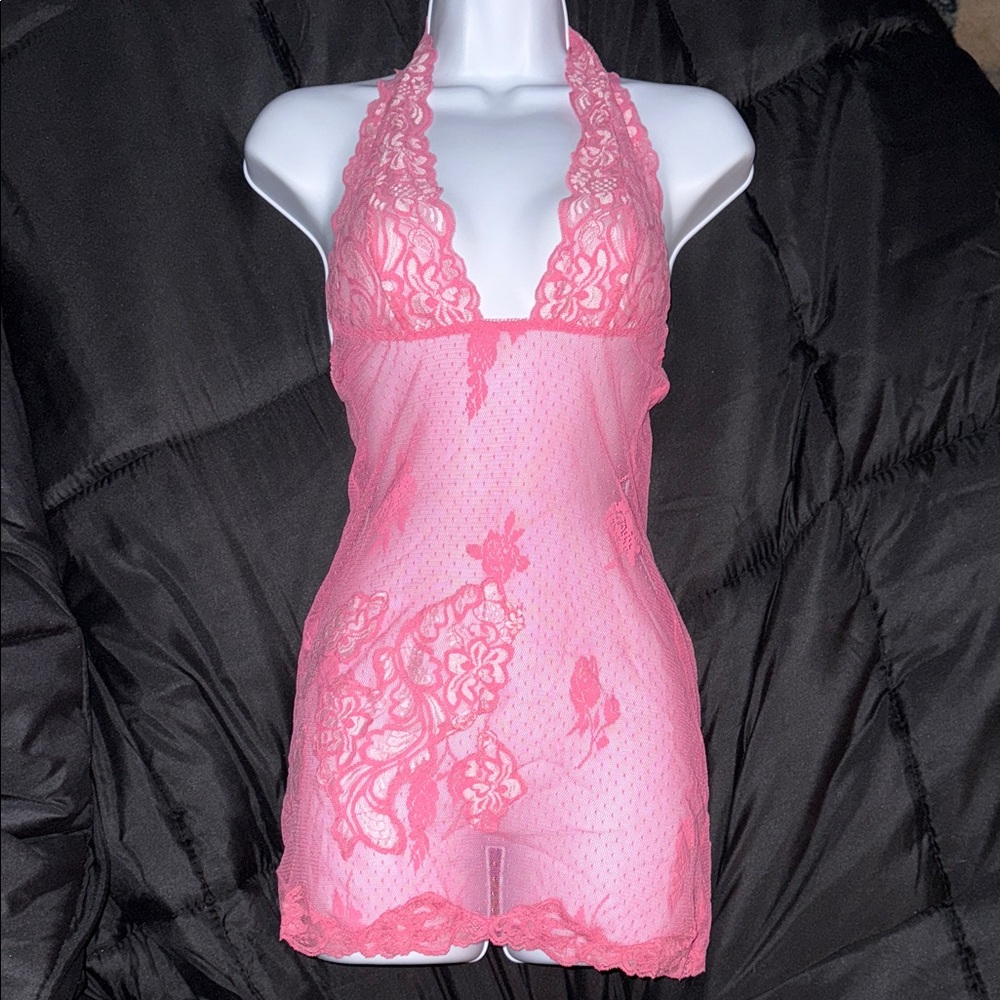 Victoria’s Secret Elegant Pink Lace Halter Lingerie size Small